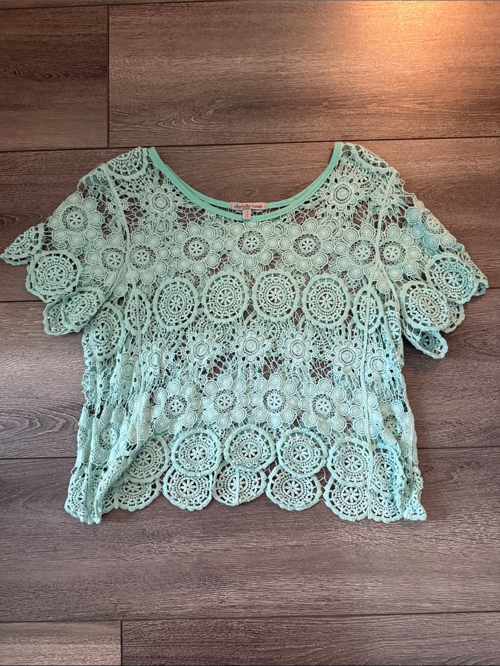 Charlotte Russe Mint Crochet Lace Crop Top